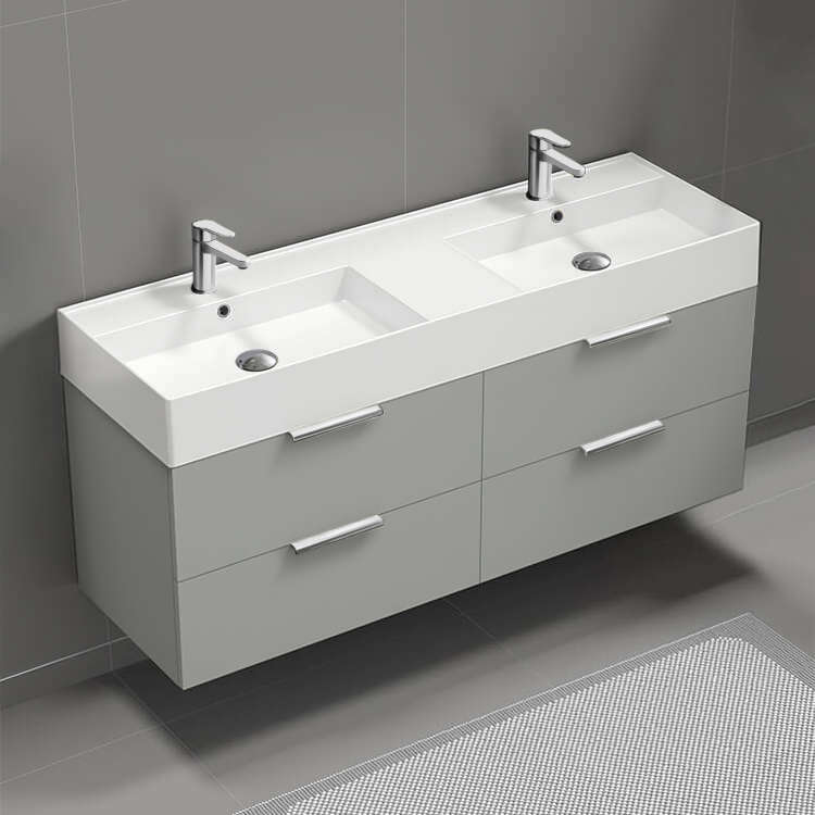 Bathroom Vanity Double Floating Bathroom Vanity, Modern, 56 Inch, Chrome Handles Nameeks DERIN239